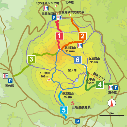 国立公園三瓶山ルートマップ
